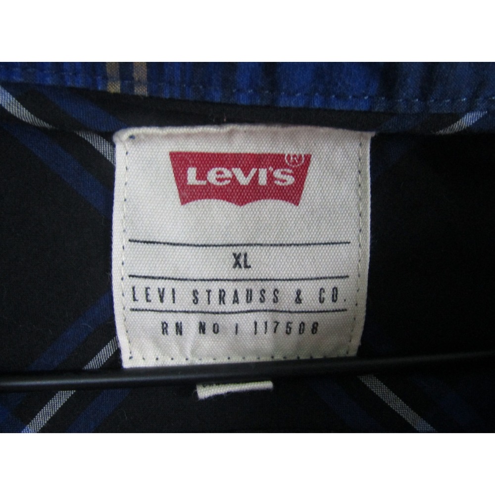 Levi Strauss Co Mens Plaid Flannel Long Sleeve Shirt Blue Yellow Black XL - Picture 4 of 8